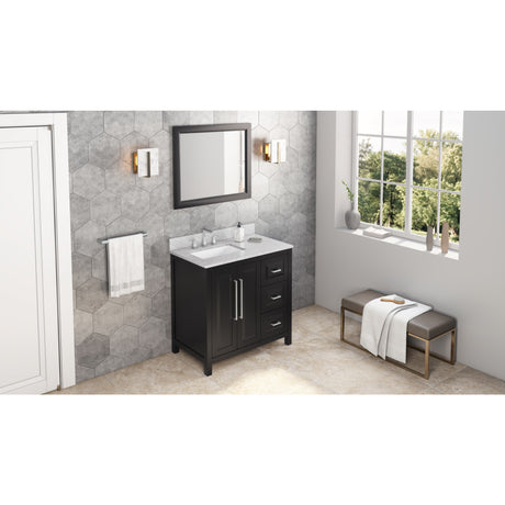 Jeffrey Alexander Cade 36" Black Single Sink Bathroom Vanity with White Carrara Marble Top - 8 in. Widespread Faucet Top