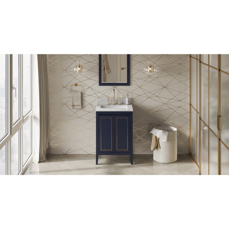 Jeffrey Alexander Percival 24" Hale Blue Single Sink Bathroom Vanity with White Carrara Marble Top - 8 in. Widespread Faucet Top