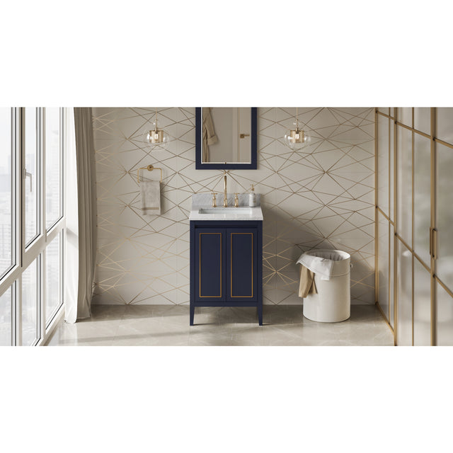 Jeffrey Alexander Percival 24" Hale Blue Single Sink Bathroom Vanity with White Carrara Marble Top - 8 in. Widespread Faucet Top