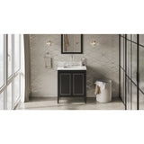 Jeffrey Alexander Percival 30" Black Single Sink Bathroom Vanity with Calacatta Vienna Quartz Top - 8 in. Widespread Faucet Top