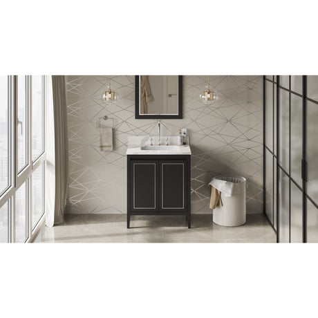 Jeffrey Alexander Percival 30" Black Single Sink Bathroom Vanity with Calacatta Vienna Quartz Top - 8 in. Widespread Faucet Top