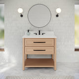 Jeffrey Alexander Kipling 37" Natural Oak Single Sink Bathroom Vanity with White Quartz Top - Single-Hole Faucet Top