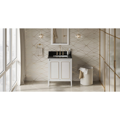 Jeffrey Alexander Percival 30" White Single Sink Bathroom Vanity with Black Granite Top - 8 in. Widespread Faucet Top