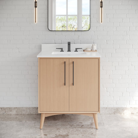 Jeffrey Alexander Dashwood Natural Oak Single Sink Bathroom Vanity with White Quartz Top - Single-Hole Faucet Top - VKITDAS30NOWQR