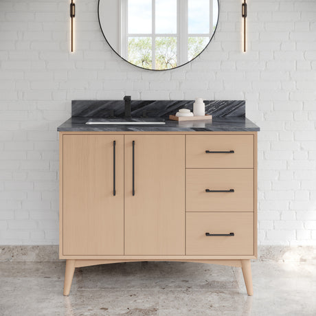 Jeffrey Alexander Dashwood Natural Oak Single Sink Bathroom Vanity with Grey Marble Top - 8 in. Widespread Faucet Top - VKITDAS42NOMGR