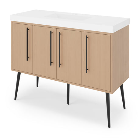 Jeffrey Alexander Tempest 48" Natural Oak Single Sink Bathroom Vanity with White Resin Top - Single-Hole Faucet Top - VKTEM48NOPRE