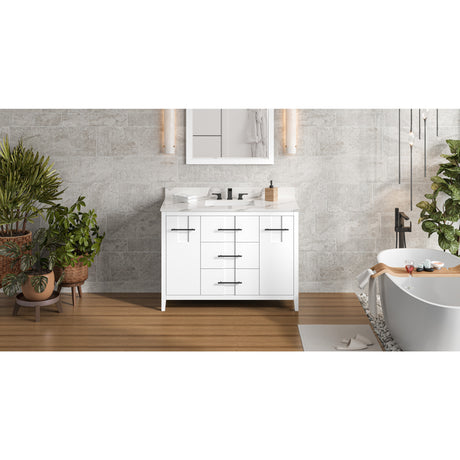 Jeffrey Alexander Katara 48" White Single Sink Bathroom Vanity with Calacatta Vienna Quartz Top - 8 in. Widespread Faucet Top