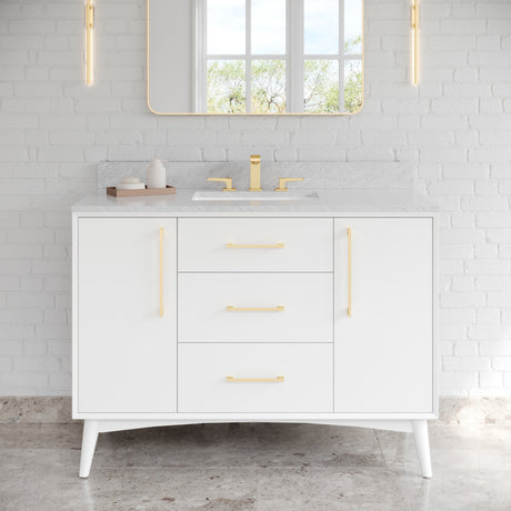 Jeffrey Alexander Dashwood White Single Sink Bathroom Vanity with White Carrara Marble Top - 8 in. Widespread Faucet Top - VKITDAS48WHWCR