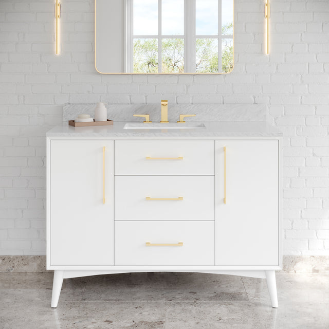 Jeffrey Alexander Dashwood White Single Sink Bathroom Vanity with White Carrara Marble Top - 8 in. Widespread Faucet Top - VKITDAS48WHWCR
