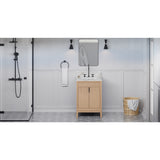 Jeffrey Alexander Theodora 24" Natural Oak Single Sink Bathroom Vanity with Calacatta Vienna Quartz Top - 8 in. Widespread Faucet Top