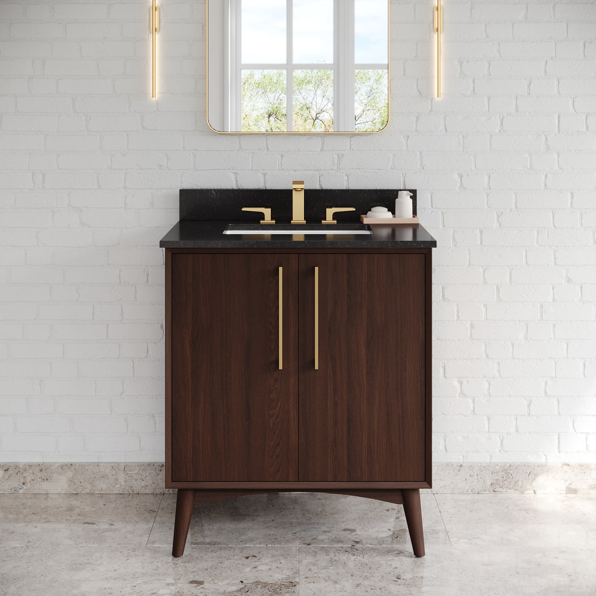 Jeffrey Alexander Dashwood Dark Walnut Single Sink Bathroom Vanity with Black Granite Top - Single-Hole Faucet Top - VKITDAS30DWBGR