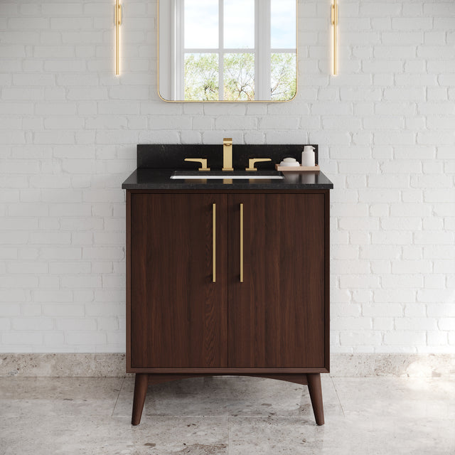Jeffrey Alexander Dashwood Dark Walnut Single Sink Bathroom Vanity with Black Granite Top - Single-Hole Faucet Top - VKITDAS30DWBGR