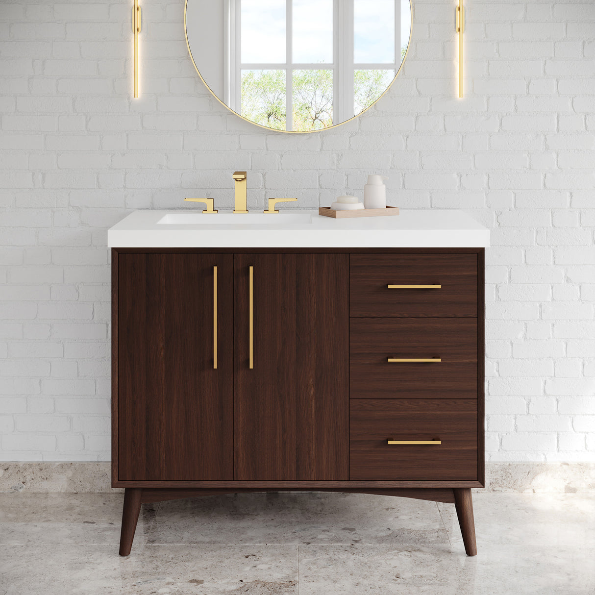 Jeffrey Alexander Dashwood Dark Walnut Single Sink Bathroom Vanity with White Resin Top - 8 in. Widespread Faucet Top - VKITDAS42DWRER