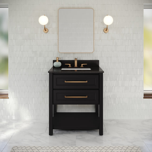 Jeffrey Alexander Kipling 31" Black Single Sink Bathroom Vanity with Black Granite Top - Single-Hole Faucet Top