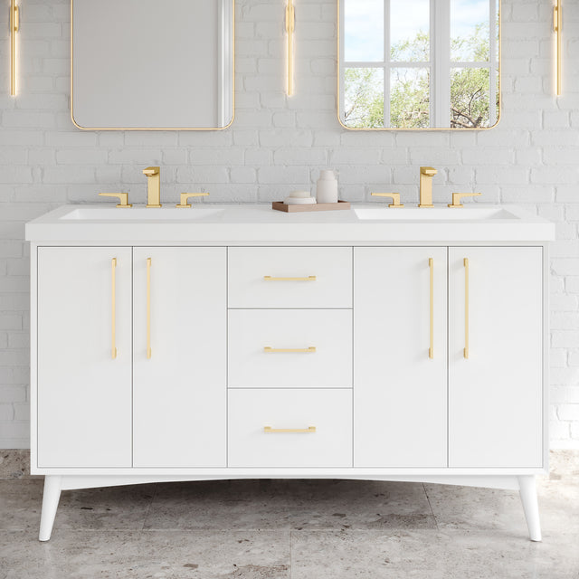 Jeffrey Alexander Dashwood 60" White Double Sink Bathroom Vanity with White Resin Top - 8 in. Widespread Faucet Top