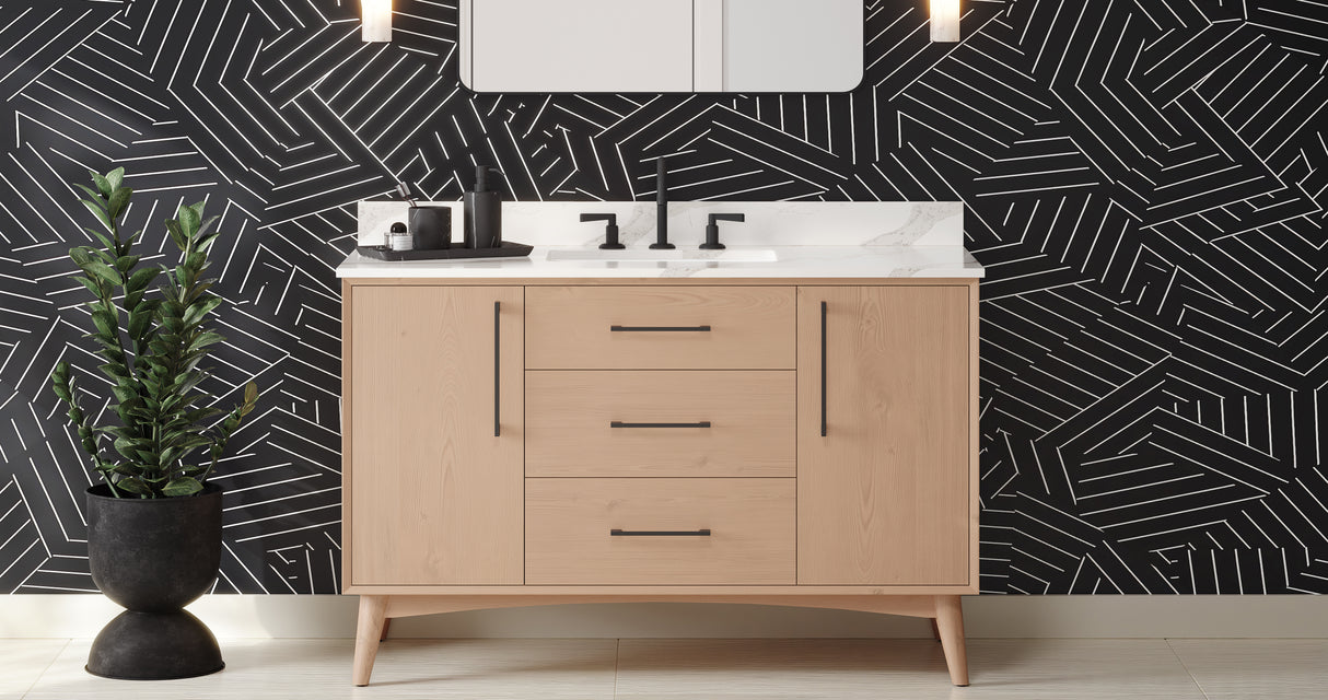Jeffrey Alexander Dashwood Natural Oak Single Sink Bathroom Vanity with White Quartz Top - 8 in. Widespread Faucet Top - VKITDAS48NOWQR product image 7
