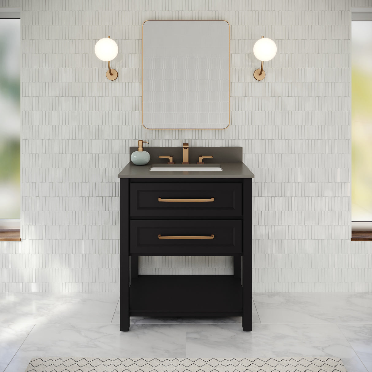 Jeffrey Alexander Kipling 31" Black Single Sink Bathroom Vanity with Grey Quartz Top - Single-Hole Faucet Top