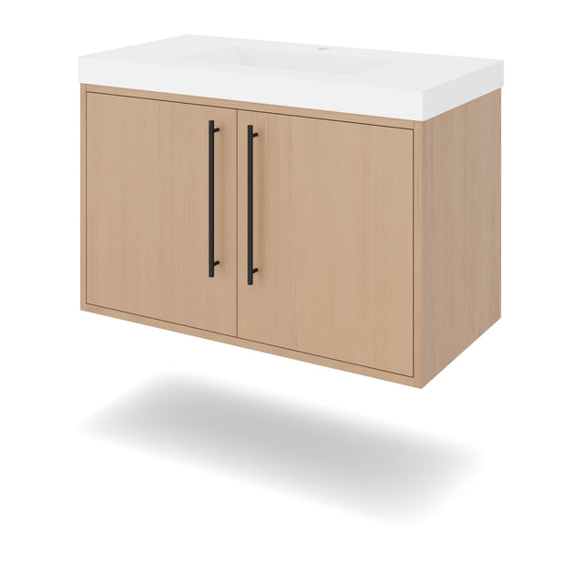 Jeffrey Alexander Tempest 36" Natural Oak Single Sink Bathroom Vanity with White Resin Top - Single-Hole Faucet Top - VKTEM36NORE