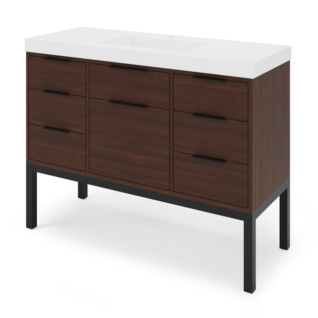 Jeffrey Alexander Gardner 49" Dark Walnut Single Sink Bathroom Vanity with White Resin Top - Single-Hole Faucet Top - VKGAR48DWSQRE