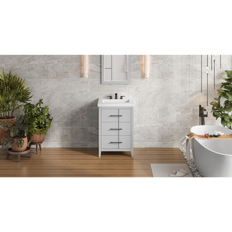 Jeffrey Alexander Katara 25" Grey Single Sink Bathroom Vanity with White Resin Top - 8 in. Widespread Faucet Top