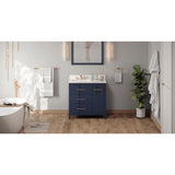 Jeffrey Alexander Katara 36" Hale Blue Single Sink Bathroom Vanity with Calacatta Vienna Quartz Top - 8 in. Widespread Faucet Top