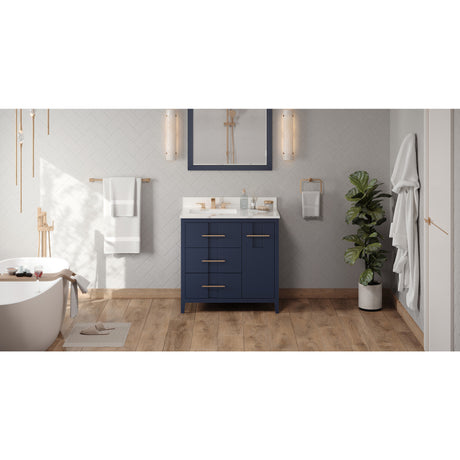 Jeffrey Alexander Katara 36" Hale Blue Single Sink Bathroom Vanity with Calacatta Vienna Quartz Top - 8 in. Widespread Faucet Top