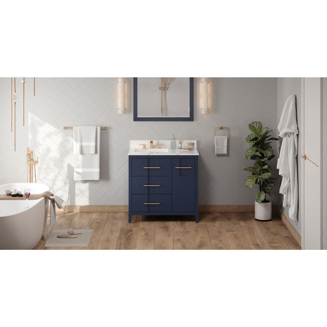 Jeffrey Alexander Katara 36" Hale Blue Single Sink Bathroom Vanity with Calacatta Vienna Quartz Top - 8 in. Widespread Faucet Top