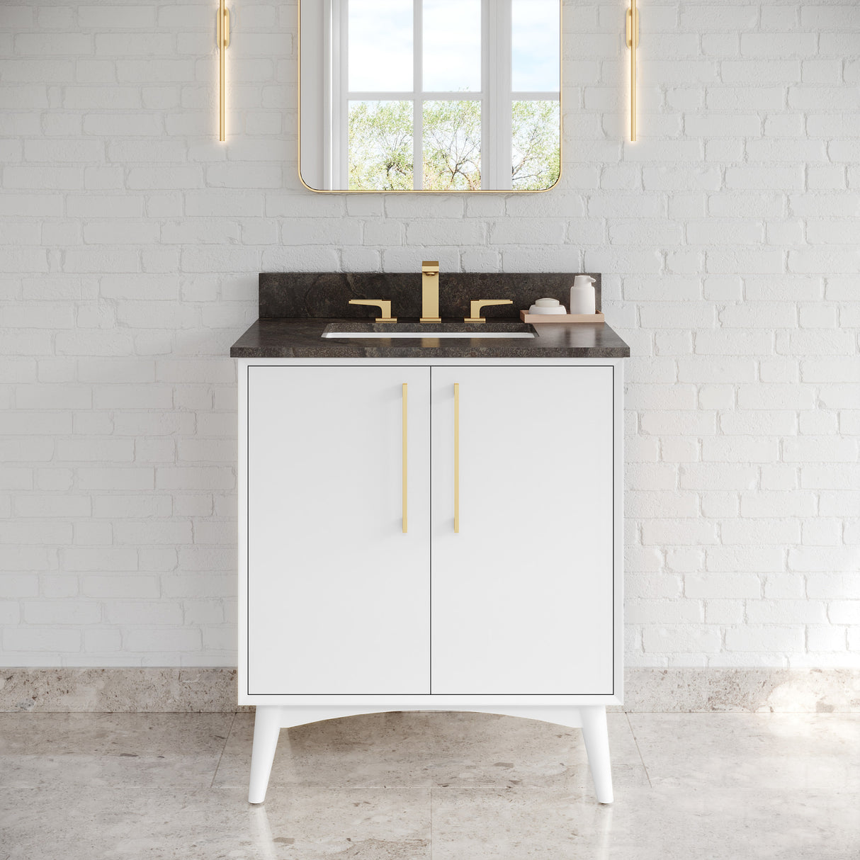 Jeffrey Alexander Dashwood White Single Sink Bathroom Vanity with Blue Limestone Top - Single-Hole Faucet Top - VKITDAS30WHLSR