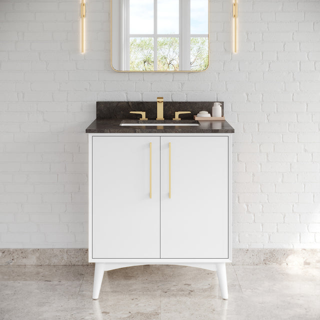 Jeffrey Alexander Dashwood White Single Sink Bathroom Vanity with Blue Limestone Top - Single-Hole Faucet Top - VKITDAS30WHLSR
