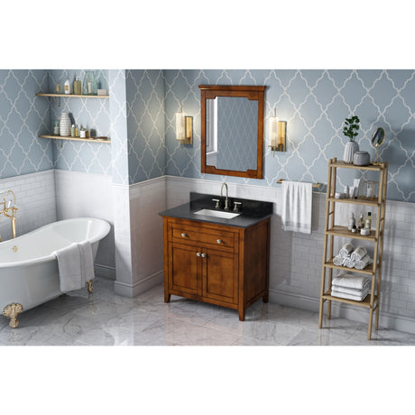 Jeffrey Alexander Chatham 36" Chocolate Single Sink Bathroom Vanity with Black Granite Top - 8 in. Widespread Faucet Top