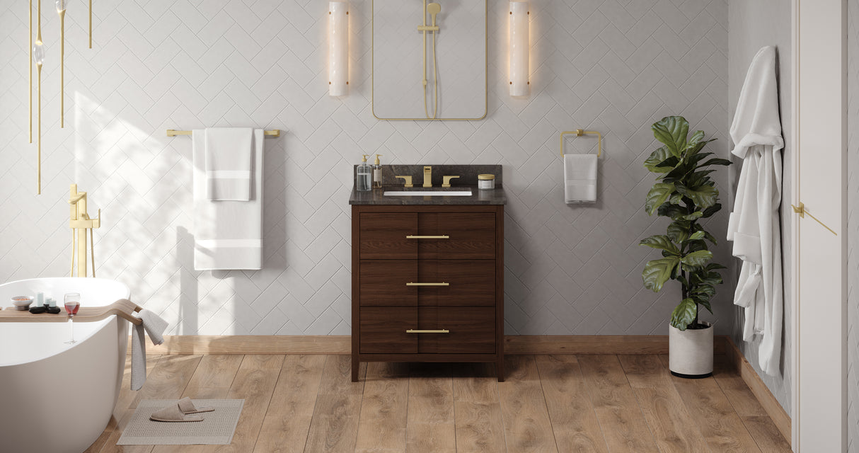 Jeffrey Alexander Katara 30" Dark Walnut Single Sink Bathroom Vanity with Blue Limestone Top - 8 in. Widespread Faucet Top product image 6