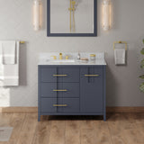 Jeffrey Alexander Katara 42" Blue Steel Single Sink Bathroom Vanity with White Carrara Marble Top - 8 in. Widespread Faucet Top product image 2