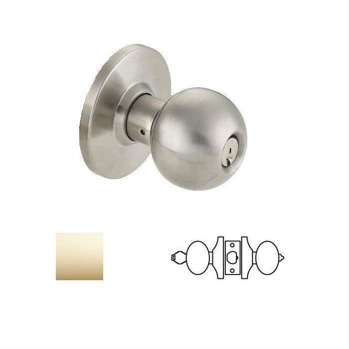 Cal-Royal BA00-3-2-3/8-2-3/8 Grade 2 Keyed Entry Door Knob 2-3/8" Backset Bright Polished Brass