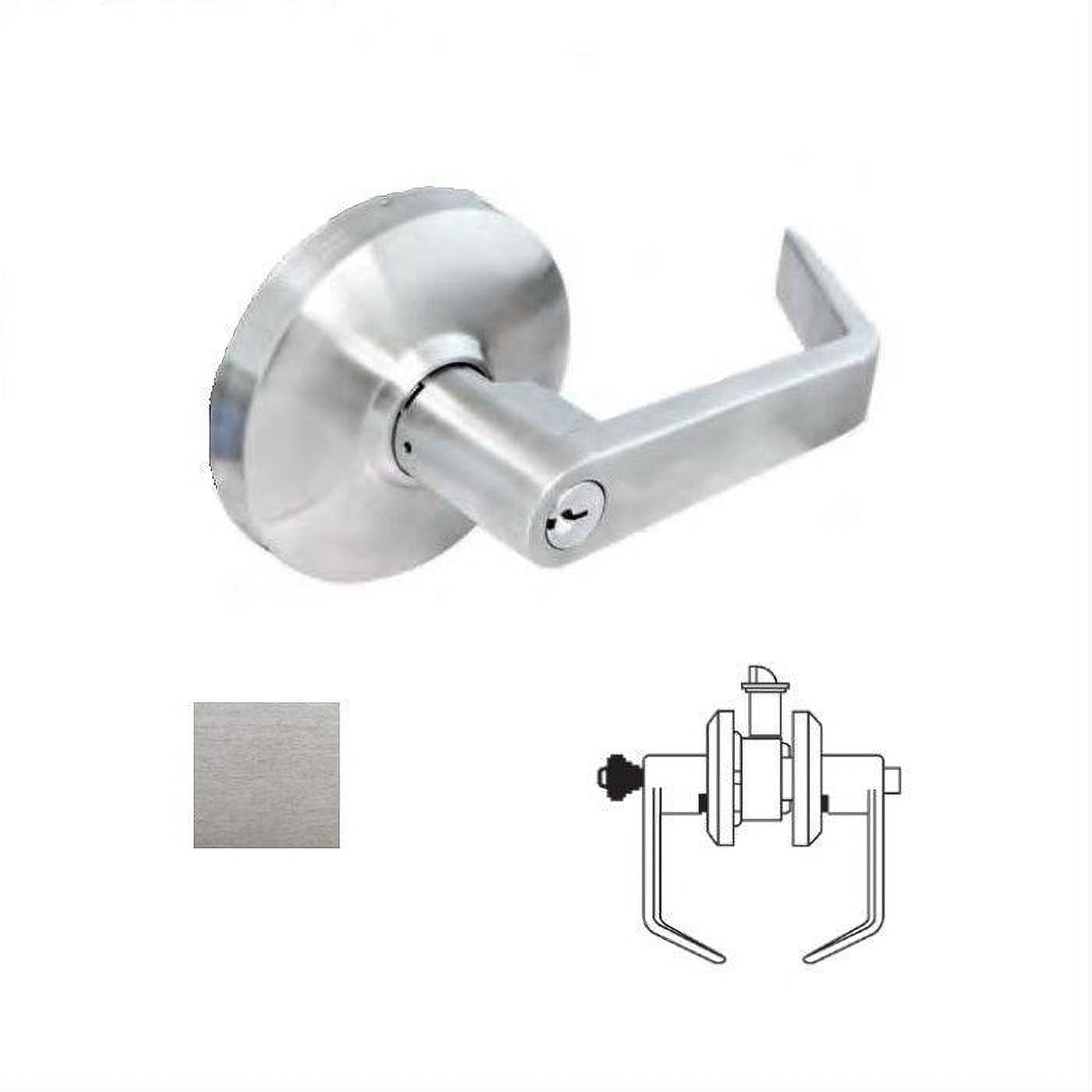 Cal-Royal CGN01-26D Grade 1 Clutch Keyed Entry Push Button Door Lever Lockset with 2-3/4" Backset Satin Chrome