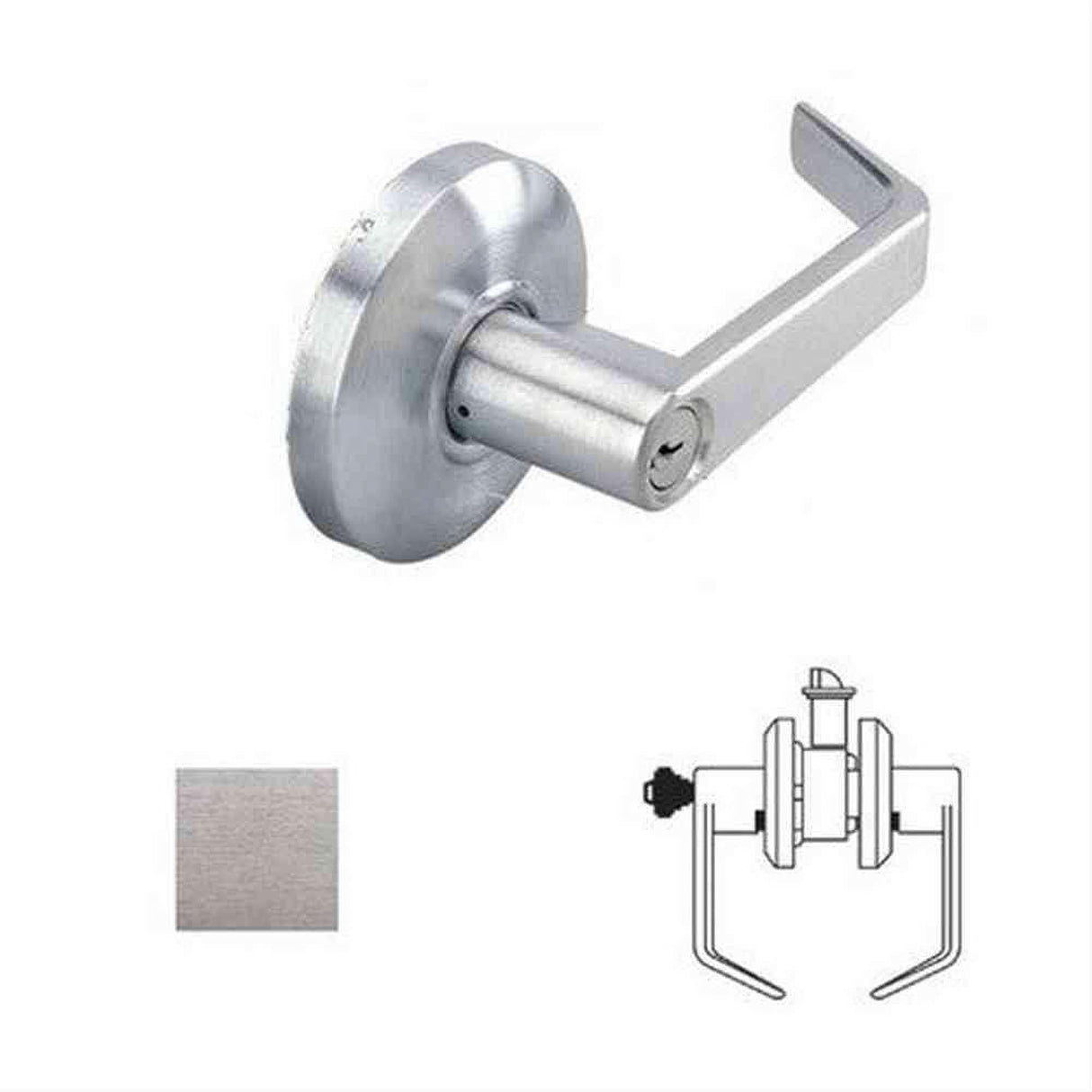 Cal-Royal ICSL03-26D-2-3/8 Grade 2 SFIC Classroom Door Lever Lockset with 2-3/8" Backset Less Core Satin Chrome