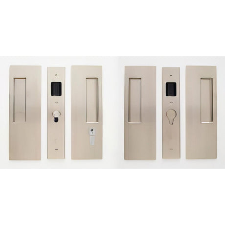 Cavilock CL400D0352 1 3/8" Double Door Snib/Key Key Locking Lock Set Pocket Door Lock Satin Nickel