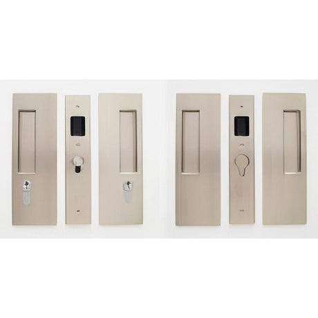 Cavilock CL400D0365 1 3/4" Double Door Key/Key Key Locking Lock Set Pocket Door Lock Satin Nickel