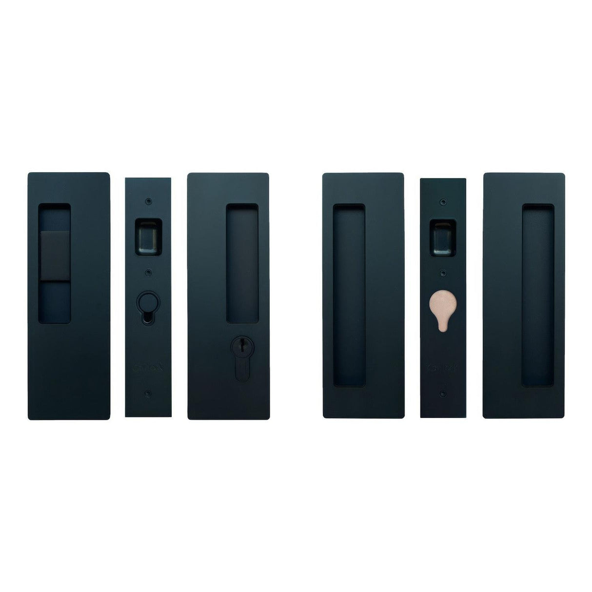 Cavilock CL400D0452 1 3/8" Double Door Snib/Key Key Locking Lock Set Pocket Door Lock Matte Black