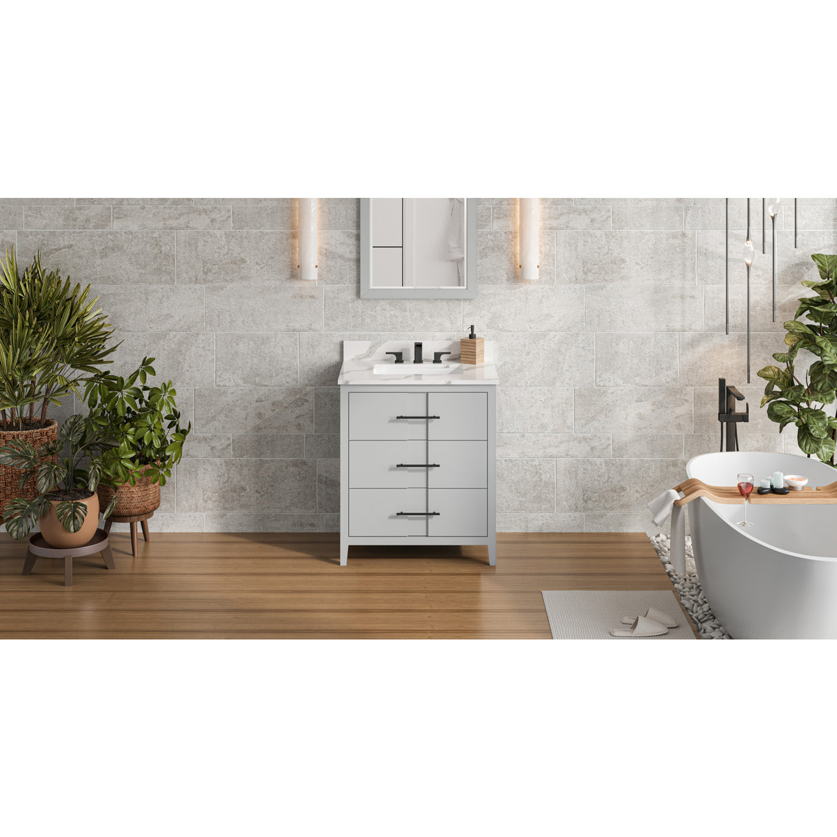 Jeffrey Alexander Katara 30" Grey Single Sink Bathroom Vanity with Calacatta Vienna Quartz Top - 8 in. Widespread Faucet Top