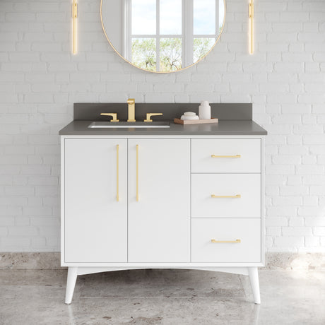 Jeffrey Alexander Dashwood White Single Sink Bathroom Vanity with Grey Quartz Top - 8 in. Widespread Faucet Top - VKITDAS42WHGQR
