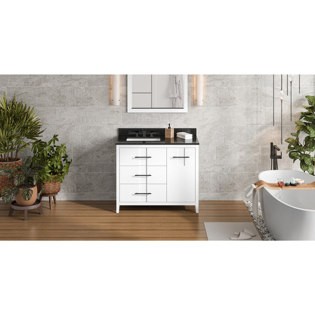 Jeffrey Alexander Katara 42" White Single Sink Bathroom Vanity with Black Granite Top - 8 in. Widespread Faucet Top