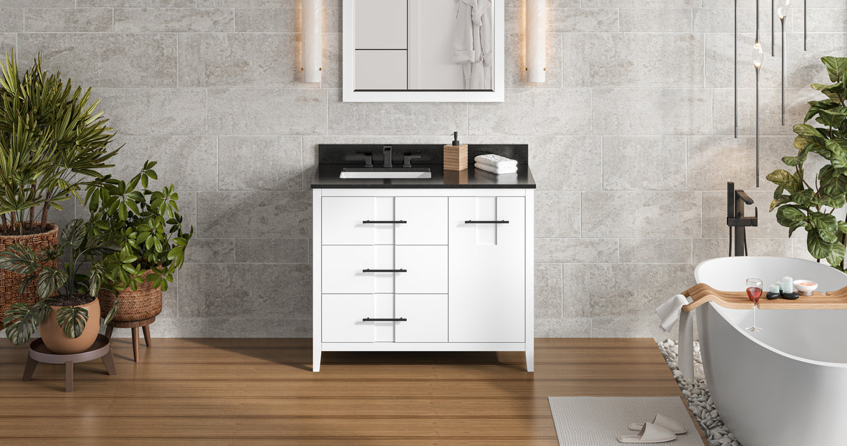 Jeffrey Alexander Katara 42" White Single Sink Bathroom Vanity with Black Granite Top - 8 in. Widespread Faucet Top product image 6