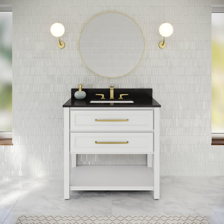 Jeffrey Alexander Kipling 37" White Single Sink Bathroom Vanity with Black Granite Top - Single-Hole Faucet Top