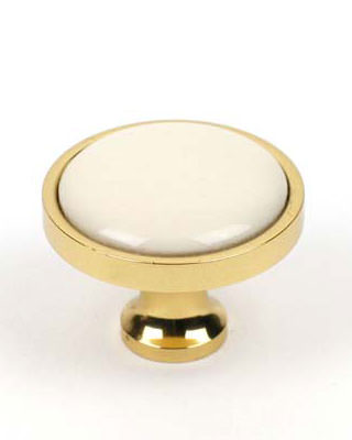 Century Hardware 10406-3CR Windsor 1-1/4" DIA Cabinet Knob Polished Brass/Cream Ceramic