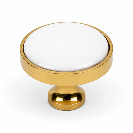 Century Hardware 10406-3WT Windsor 1-1/4" DIA Cabinet Knob Polished Brass/White Ceramic