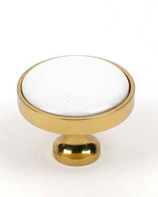 Century Hardware 10406-3WT Windsor 1-1/4" DIA Cabinet Knob Polished Brass/White Ceramic