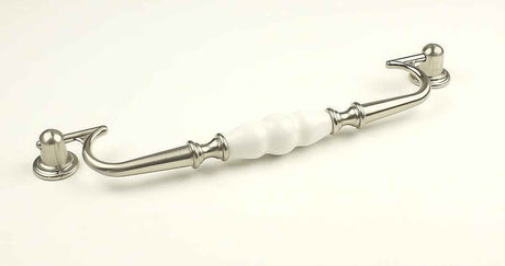 Century Hardware 27449-15WT satin nickel/white cabinet pull handle