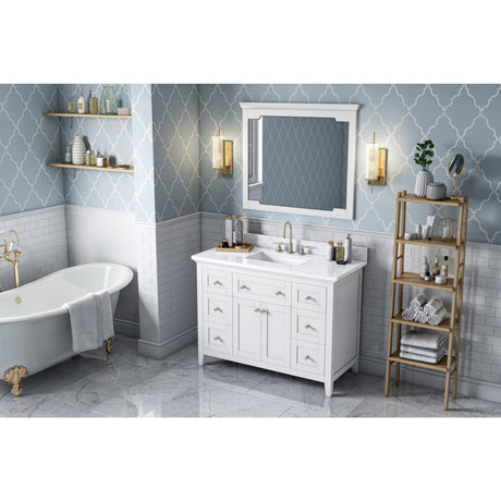 Jeffrey Alexander Chatham 48" White Single Sink Bathroom Vanity with White Carrara Marble Top - 8 in. Widespread Faucet Top