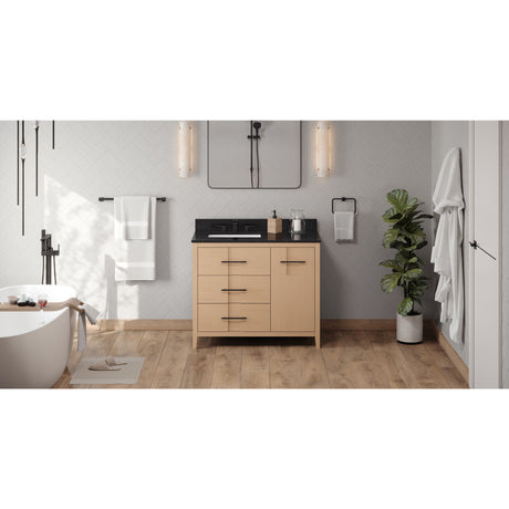 Jeffrey Alexander Katara 42" Natural Oak Single Sink Bathroom Vanity with Black Granite Top - 8 in. Widespread Faucet Top
