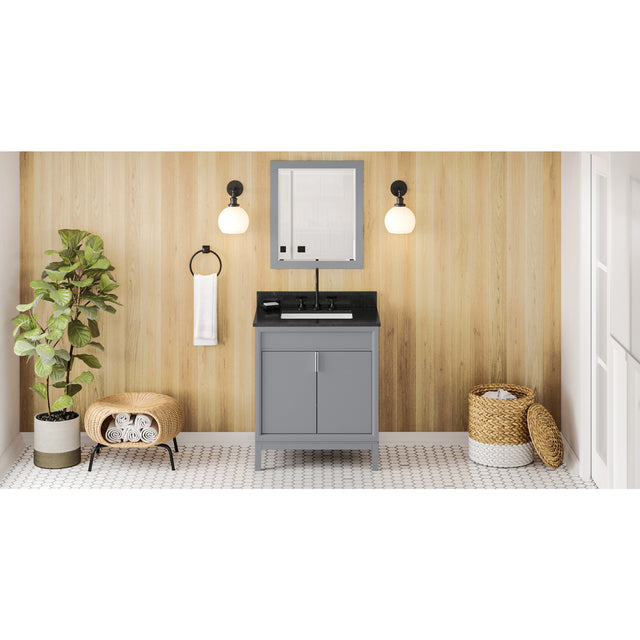 Jeffrey Alexander Theodora 30" Grey Single Sink Bathroom Vanity with Black Granite Top - 8 in. Widespread Faucet Top